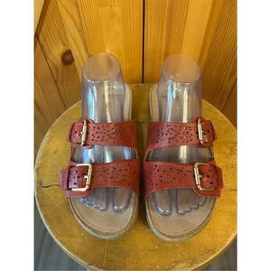 Earth Red Perforated Leather Sand Antigua Slide Sandals Size 8.5